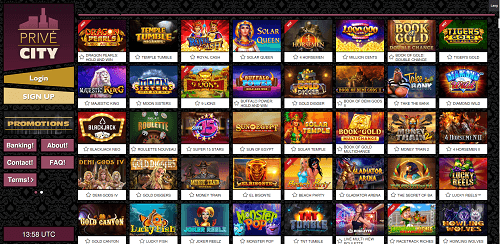 Casino games at Prive City Casino Site